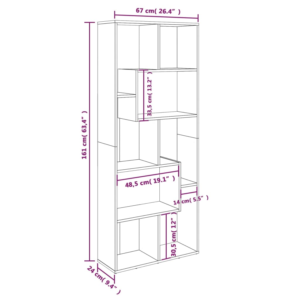 Boekenkast 67X24X6 Cm Bewerkt Hout Eikenkleurig Grijs sonoma