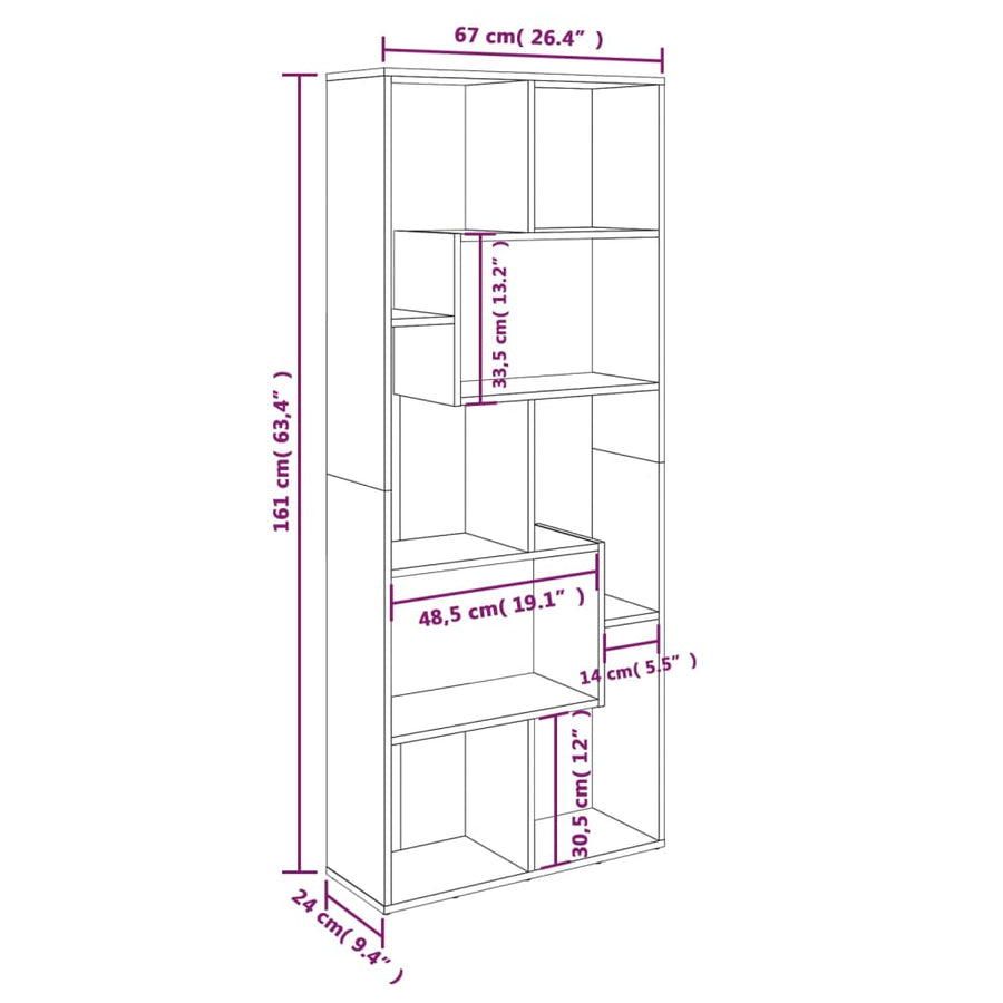 Boekenkast 67X24X6 Cm Bewerkt Hout Eikenkleurig Grijs sonoma