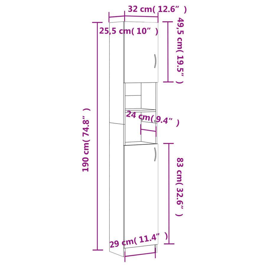 Badkamerkast 32X25,5X90 Cm Bewerkt Hout Kleurig Gerookt eiken