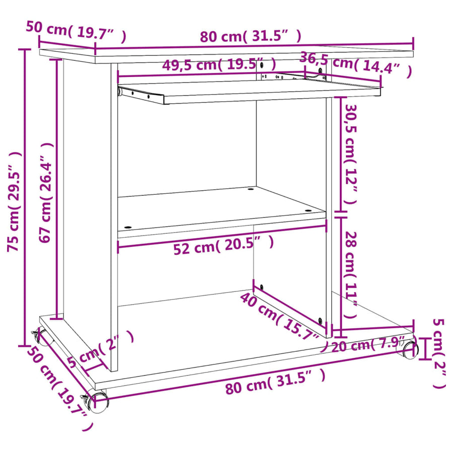 Computerbureau 80x50x75 cm bewerkt hout gerookt eikenkleurig Gerookt eiken