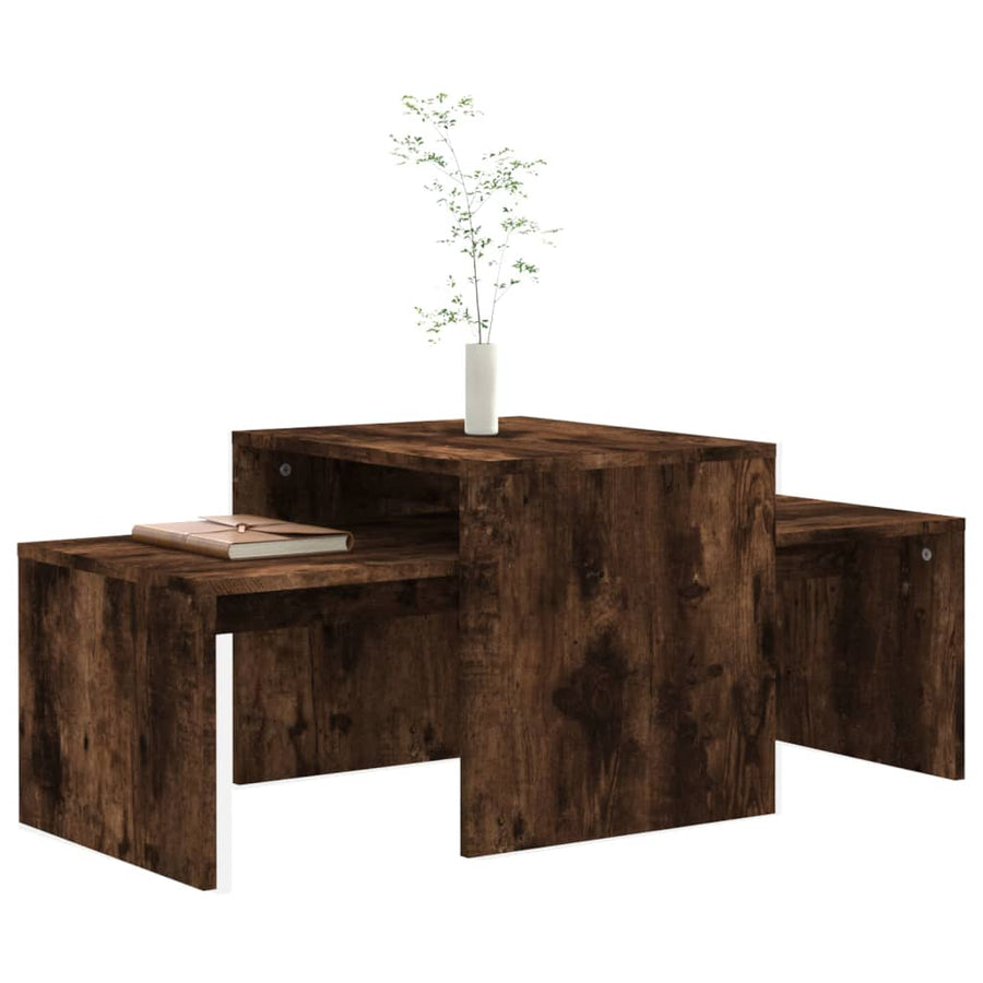 Salontafelset 00X48X40 Cm Bewerkt Hout Kleurig Gerookt eiken