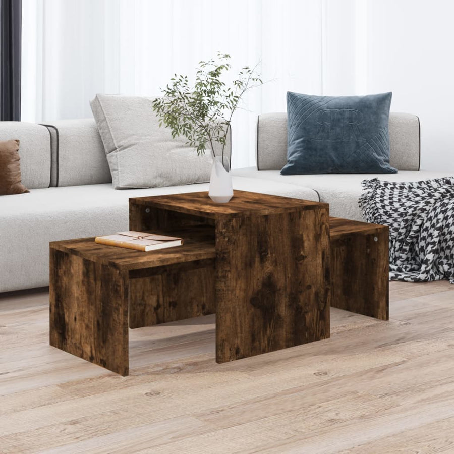 Salontafelset 00X48X40 Cm Bewerkt Hout Kleurig Gerookt eiken