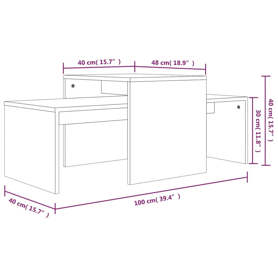 Salontafelset 00X48X40 Cm Bewerkt Hout Eikenkleur Grijs sonoma