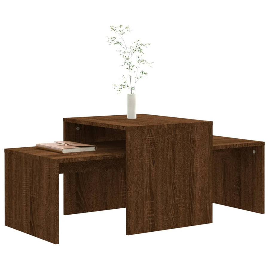 Salontafelset 100x48x40 cm bewerkt hout bruineikenkleurig bruin eikenkleur