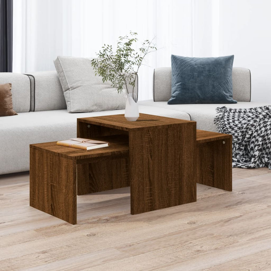 Salontafelset 100x48x40 cm bewerkt hout bruineikenkleurig bruin eikenkleur
