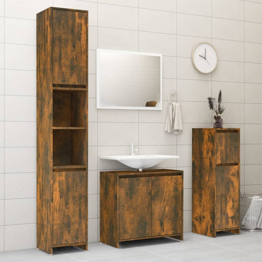 Badkamerkast 30X30X95 Cm Bewerkt Hout Kleurig Gerookt eiken