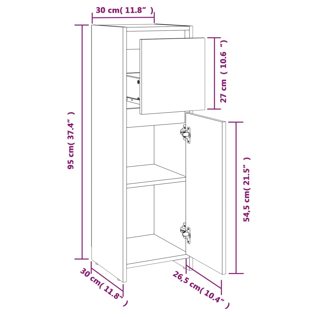 Badkamerkast 30X30X95 Cm Bewerkt Hout Kleurig Gerookt eiken