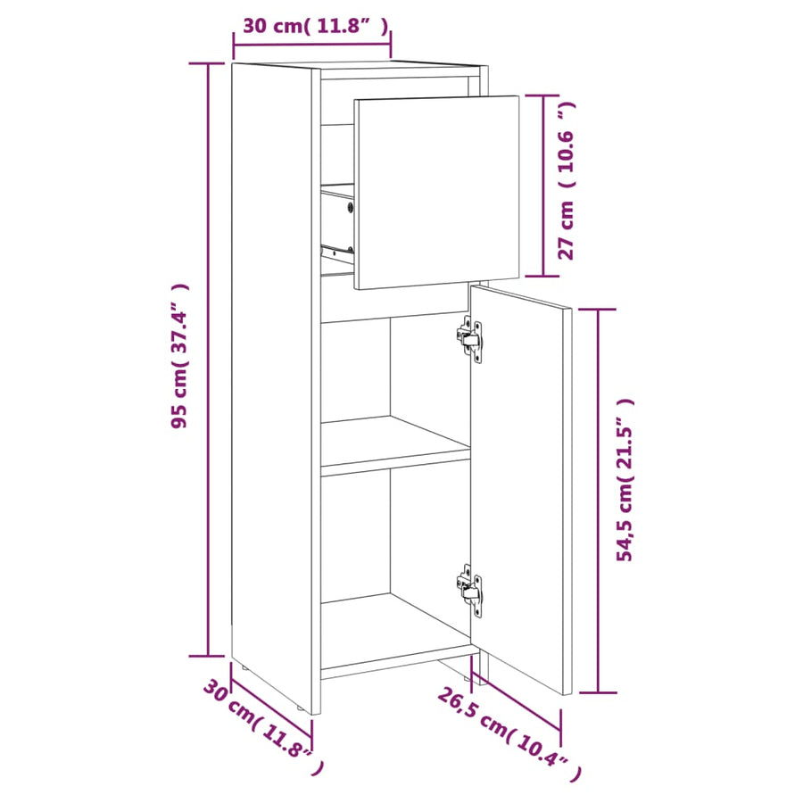Badkamerkast 30X30X95 Cm Bewerkt Hout Kleurig Gerookt eiken