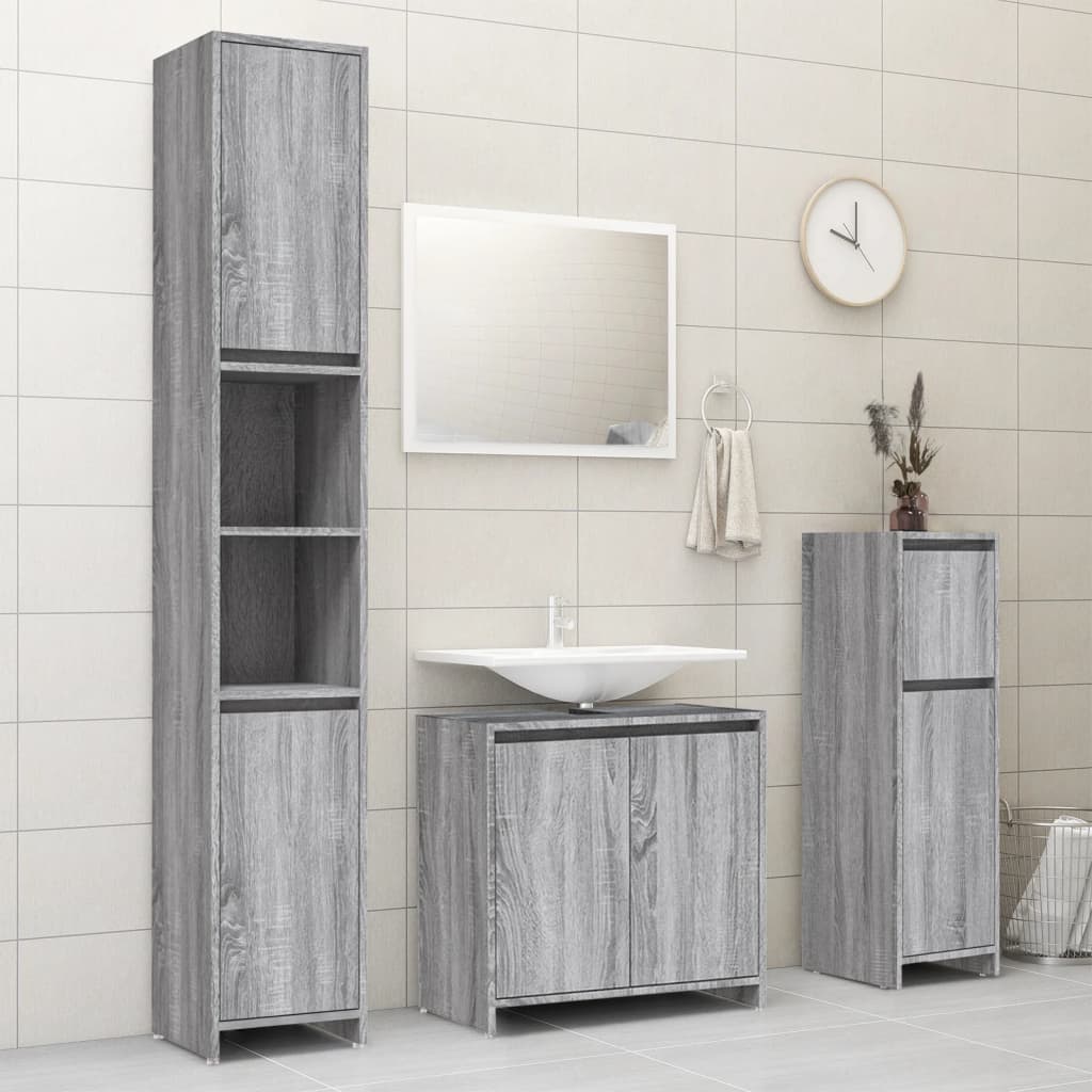 Badkamerkast 30X30X95 Cm Bewerkt Hout Eikenkleurig Grijs sonoma