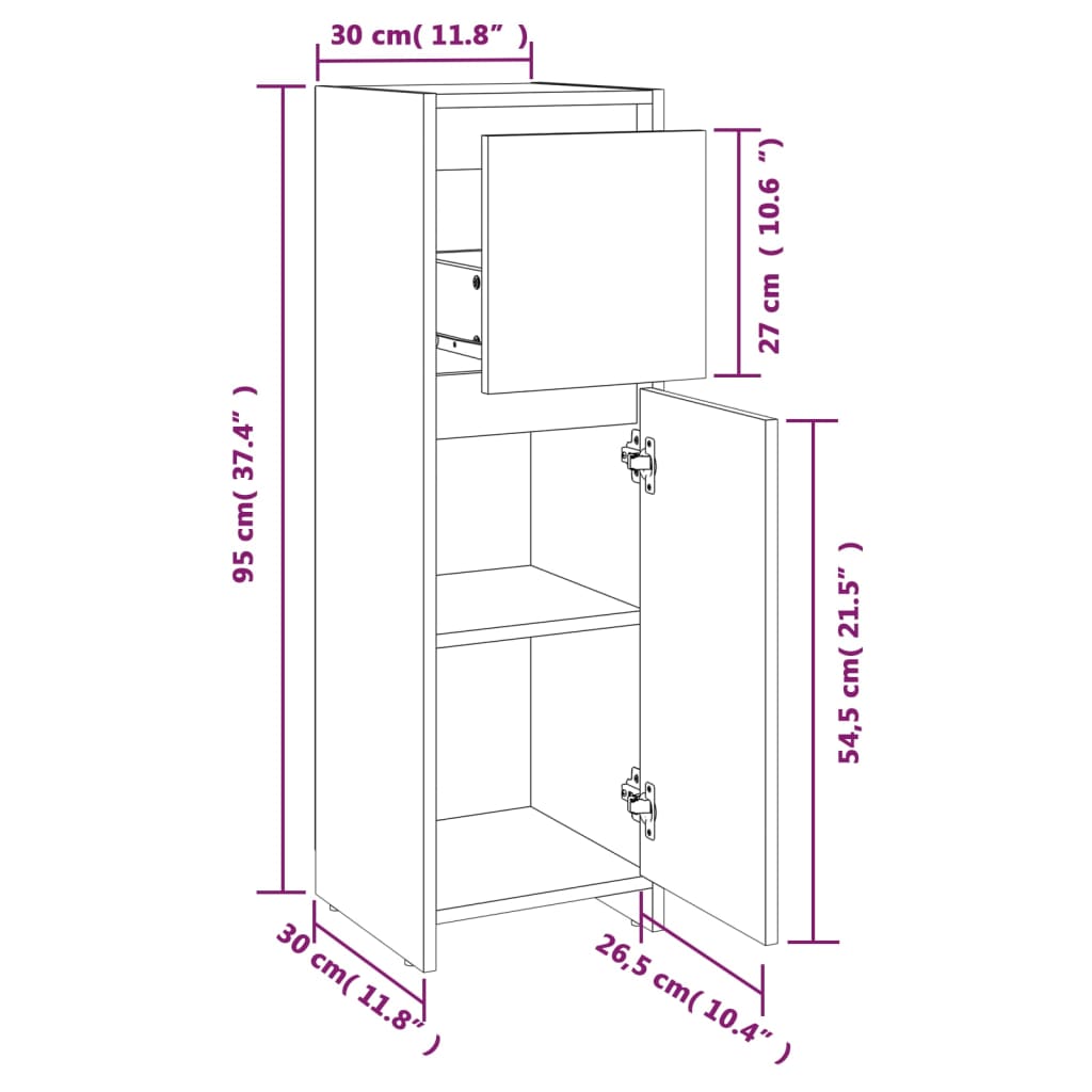 Badkamerkast 30X30X95 Cm Bewerkt Hout Eikenkleurig Grijs sonoma