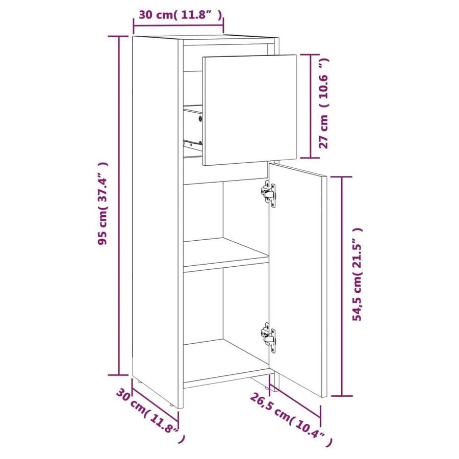 Badkamerkast 30X30X95 Cm Bewerkt Hout Eikenkleurig Grijs sonoma