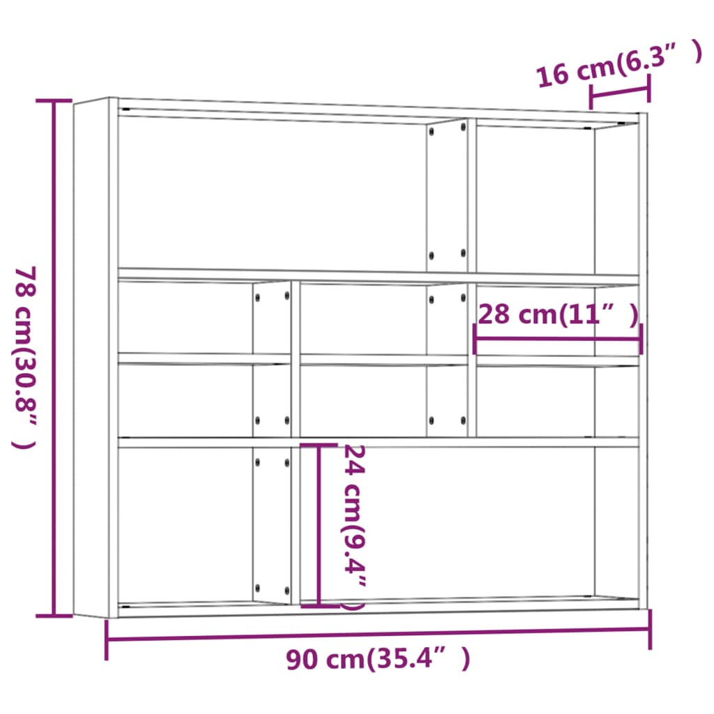 Wandschap 90x16x78 cm bewerkt hout grijs sonoma eikenkleurig Grijs sonoma
