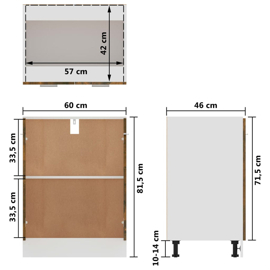 Onderkast 60x46x81,5 cm bewerkt hout gerookt eikenkleurig Onderkast