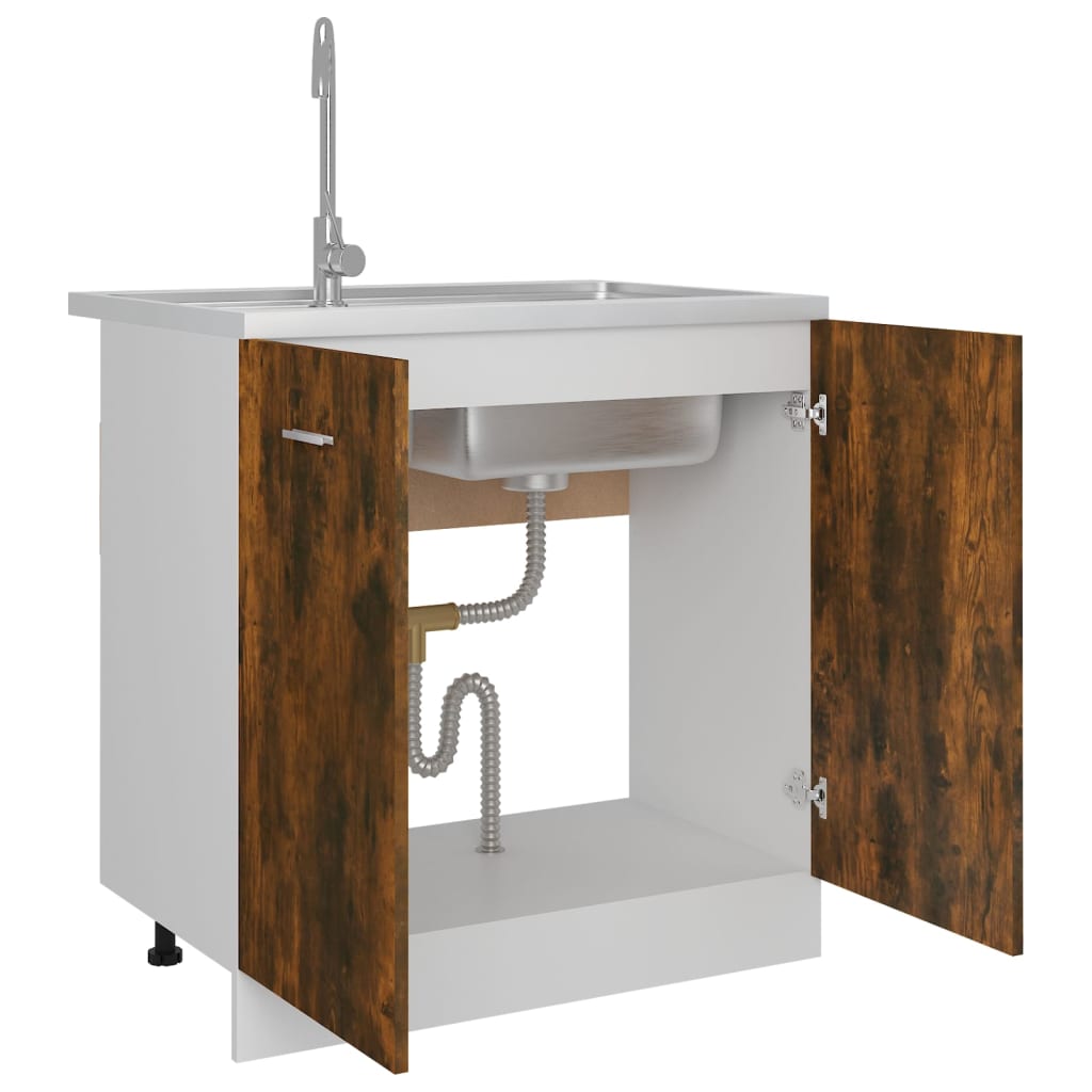 Gootsteenkast 80x46x81,5 cm bewerkt hout gerookt eikenkleur Gerookt eiken