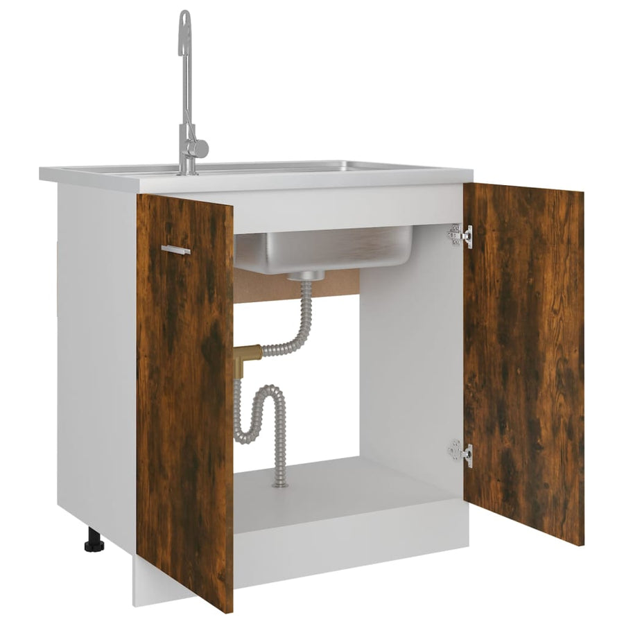 Gootsteenkast 80x46x81,5 cm bewerkt hout gerookt eikenkleur Gerookt eiken