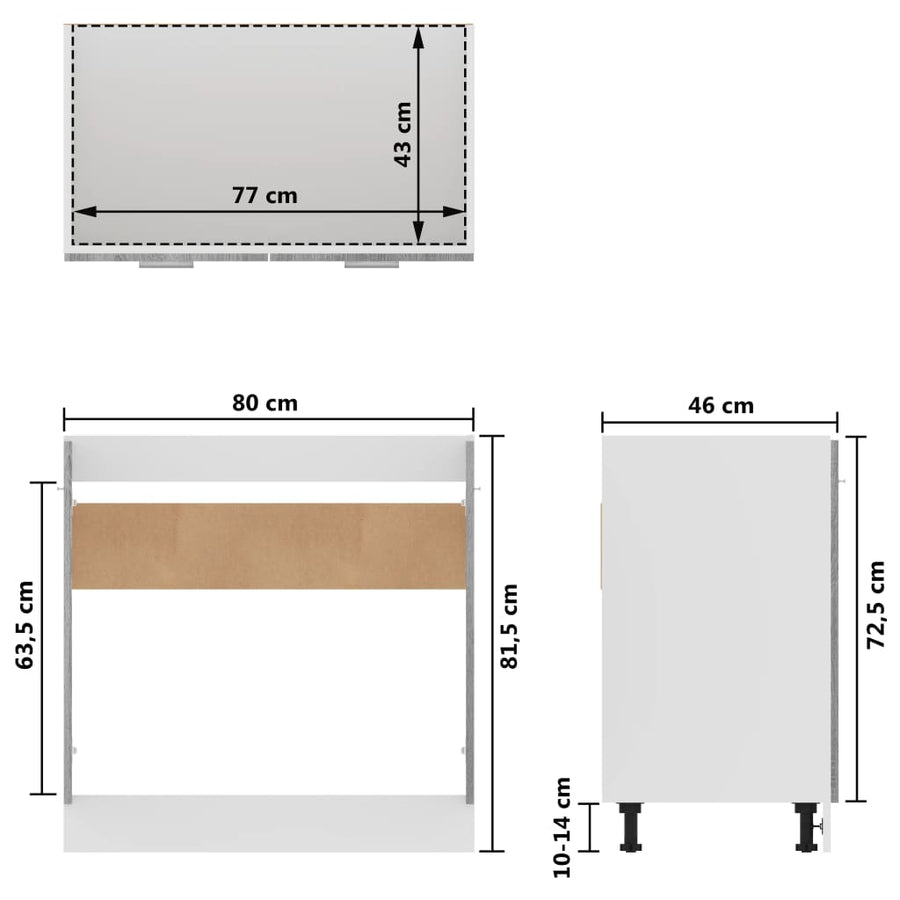 Gootsteenkast 80x46x81,5 cm bewerkt hout grijs sonoma eiken Grijs sonoma
