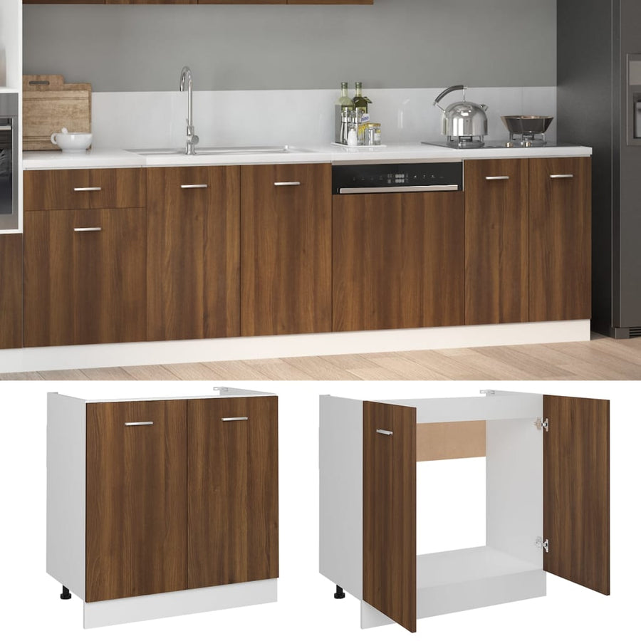 Gootsteenkast 80X46X8,5 Cm Bewerkt Hout Bruineikenkleurig Bruin Eikenkleur Wastafelonderkast