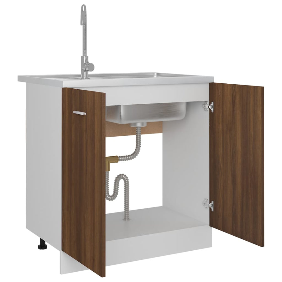 Gootsteenkast 80X46X8,5 Cm Bewerkt Hout Bruineikenkleurig Bruin Eikenkleur Wastafelonderkast