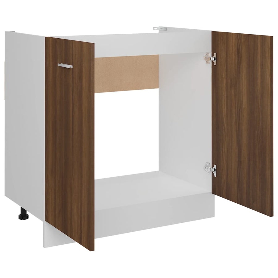 Gootsteenkast 80X46X8,5 Cm Bewerkt Hout Bruineikenkleurig Bruin Eikenkleur Wastafelonderkast