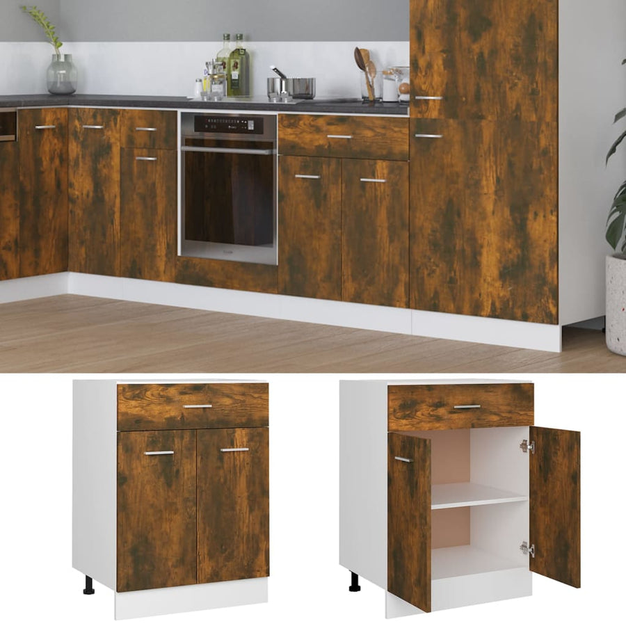 Onderkast met lade 60x46x81,5 cm bewerkt hout gerookt eiken Onderkast met lade 60 cm