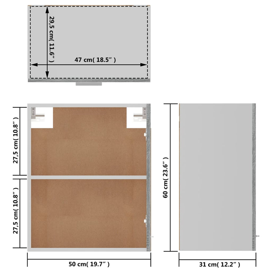 Wandkast hangend 50x31x60 cm bewerkt hout grijs sonoma eiken Grijs sonoma