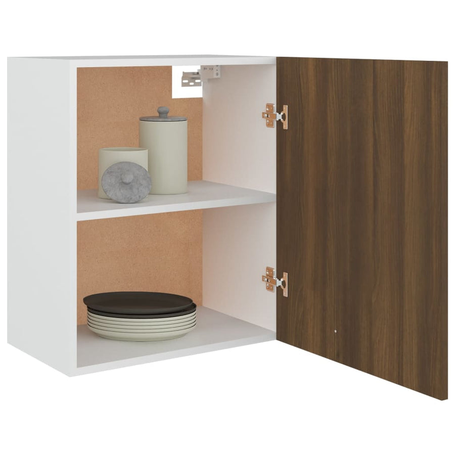 Wandkast Hangend 50X31X60 Cm Bewerkt Hout Bruineikenkleurig Bruin Eikenkleur Hangkast 50 cm