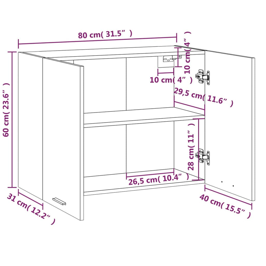 Wandkast hangend 80x31x60 cm bewerkt hout gerookt eikenkleurig Hangkast 80 cm