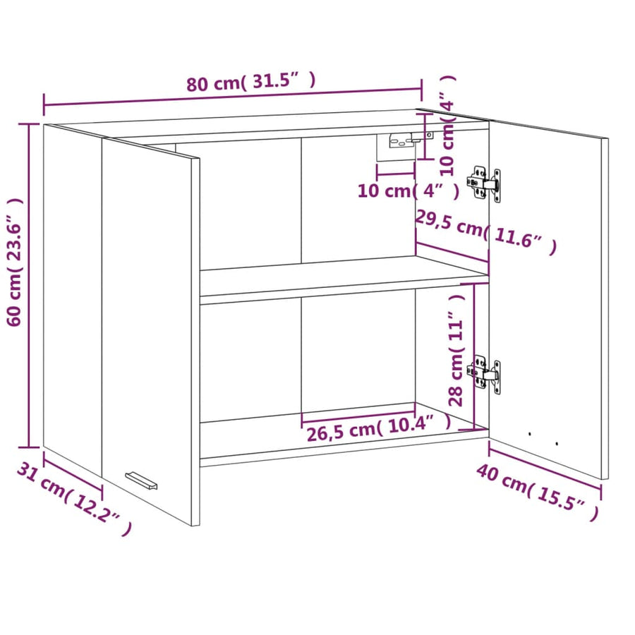 Wandkast hangend 80x31x60 cm bewerkt hout grijs sonoma eiken Hangkast 80 cm