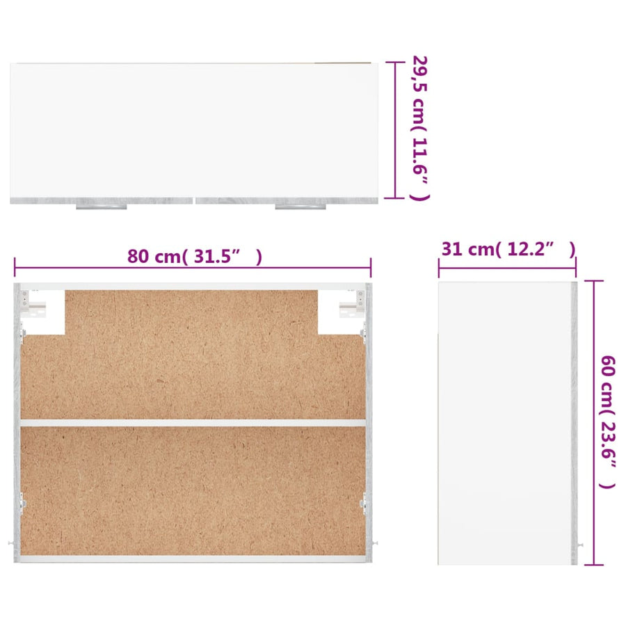 Wandkast hangend 80x31x60 cm bewerkt hout grijs sonoma eiken Hangkast 80 cm
