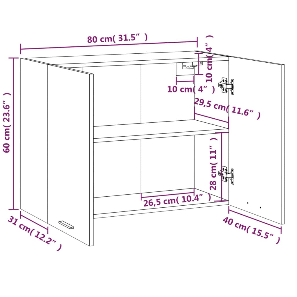 Wandkast Hangend 80X3X60 Cm Bewerkt Hout Kleurig Bruineiken Hangkast 80 cm