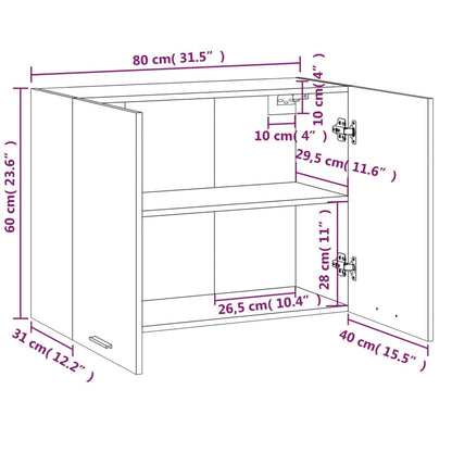 Wandkast Hangend 80X3X60 Cm Bewerkt Hout Kleurig Bruineiken Hangkast 80 cm