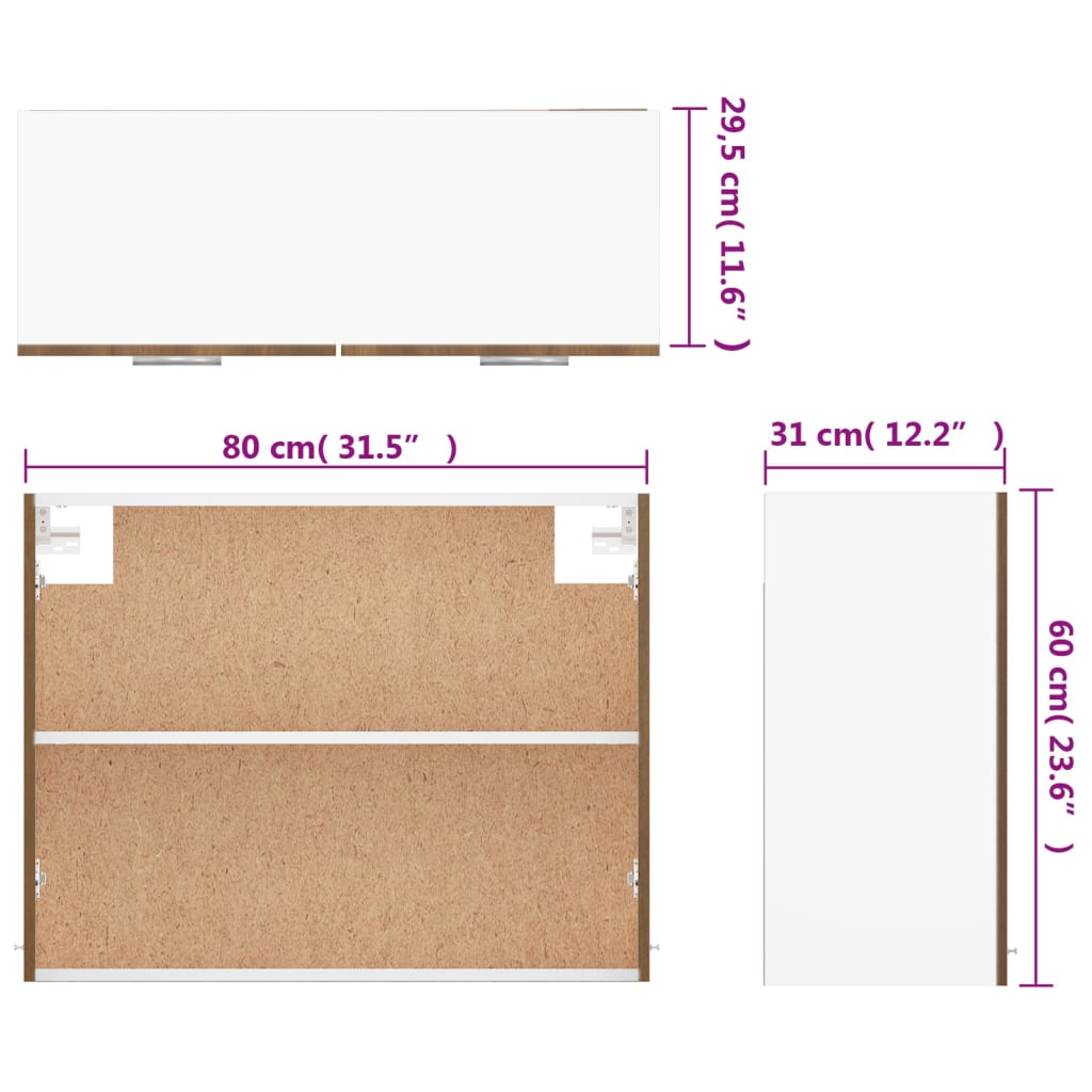 Wandkast Hangend 80X3X60 Cm Bewerkt Hout Kleurig Bruineiken Hangkast 80 cm