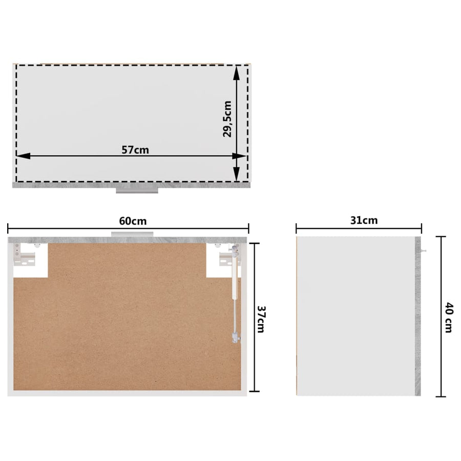 Wandkast Hangend 60X3X40 Cm Bewerkt Hout Eiken Grijs Sonoma handing cabinet with flip-up door