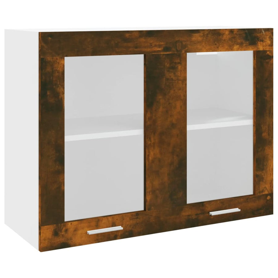 Wandkast hangend 80x31x60 cm glas en bewerkt hout gerookt eiken Hangkast glas 80 cm