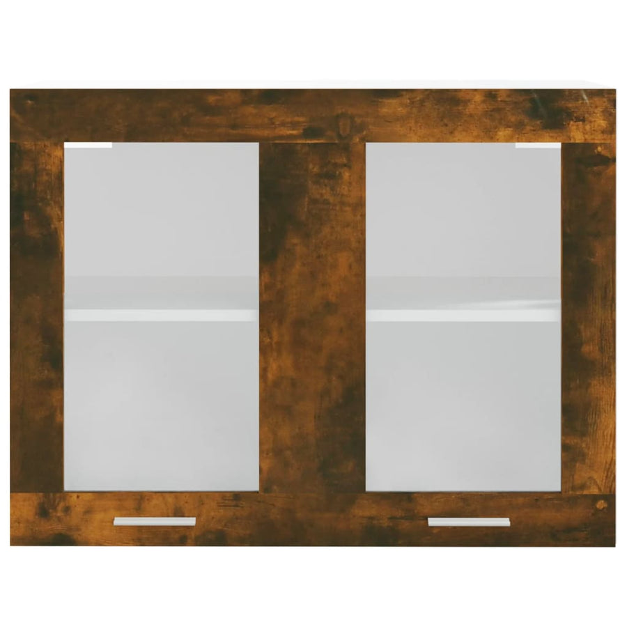 Wandkast hangend 80x31x60 cm glas en bewerkt hout gerookt eiken Hangkast glas 80 cm