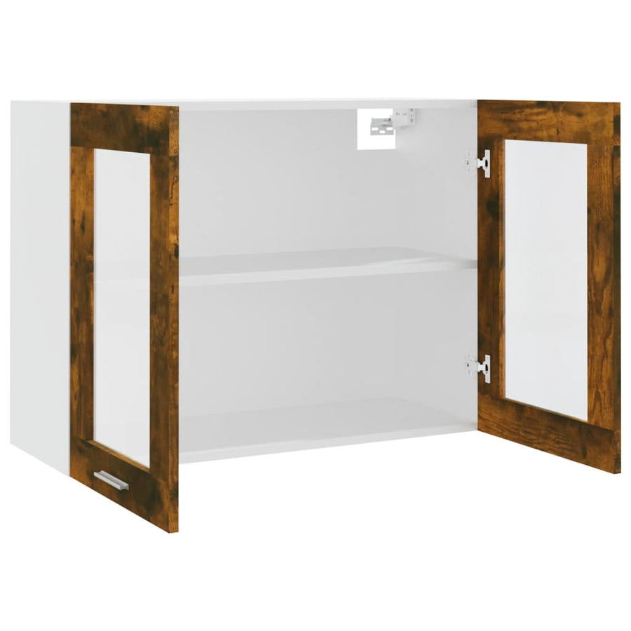 Wandkast hangend 80x31x60 cm glas en bewerkt hout gerookt eiken Hangkast glas 80 cm