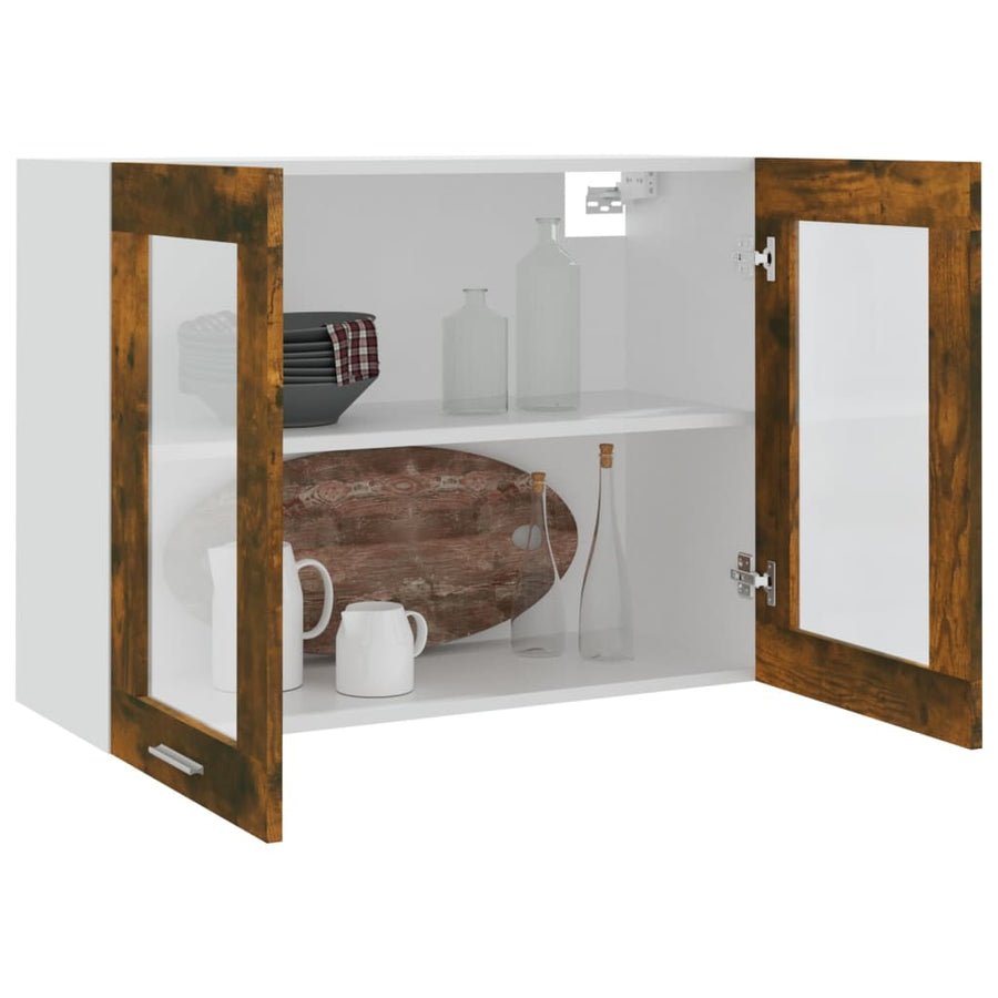 Wandkast hangend 80x31x60 cm glas en bewerkt hout gerookt eiken Hangkast glas 80 cm