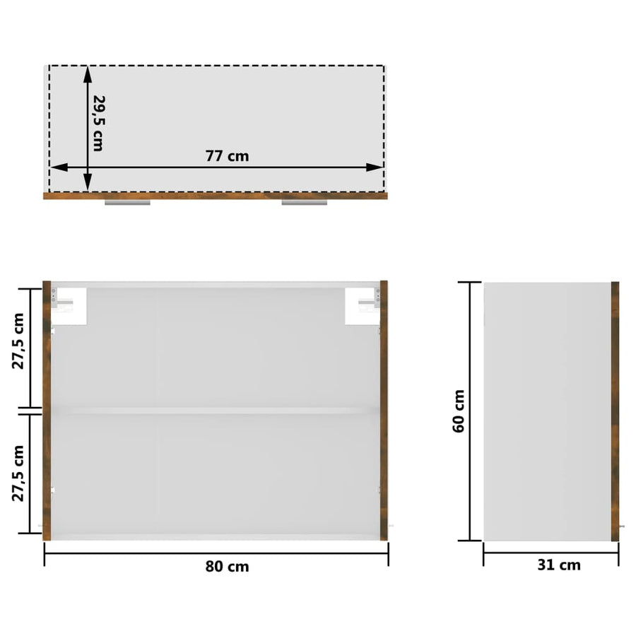 Wandkast hangend 80x31x60 cm glas en bewerkt hout gerookt eiken Hangkast glas 80 cm