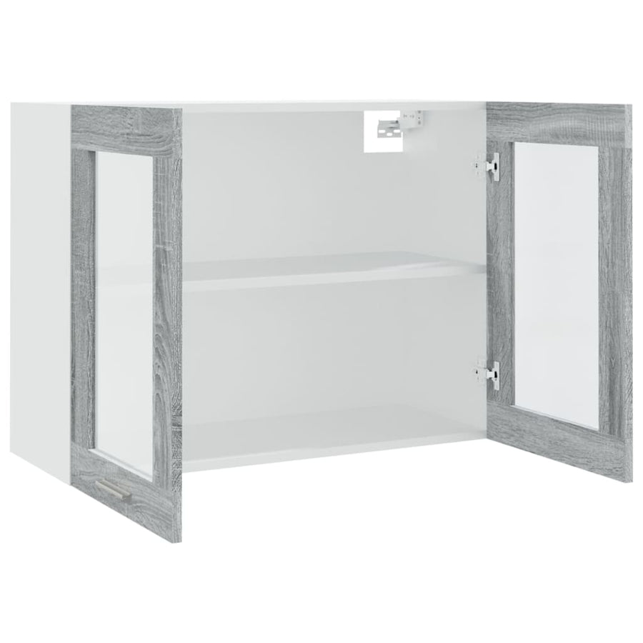 Wandkast hangend 80x31x60 cm glas en bewerkt hout grijs sonoma Hangkast glas 80 cm