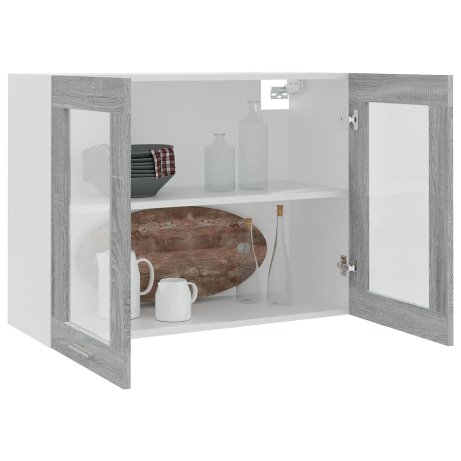 Wandkast hangend 80x31x60 cm glas en bewerkt hout grijs sonoma Hangkast glas 80 cm