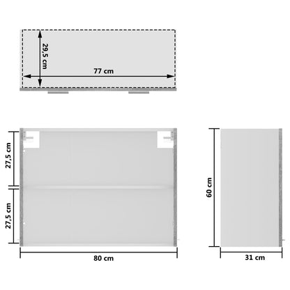 Wandkast hangend 80x31x60 cm glas en bewerkt hout grijs sonoma Hangkast glas 80 cm