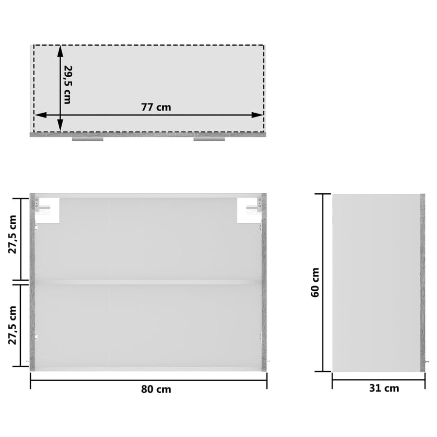 Wandkast hangend 80x31x60 cm glas en bewerkt hout grijs sonoma Hangkast glas 80 cm
