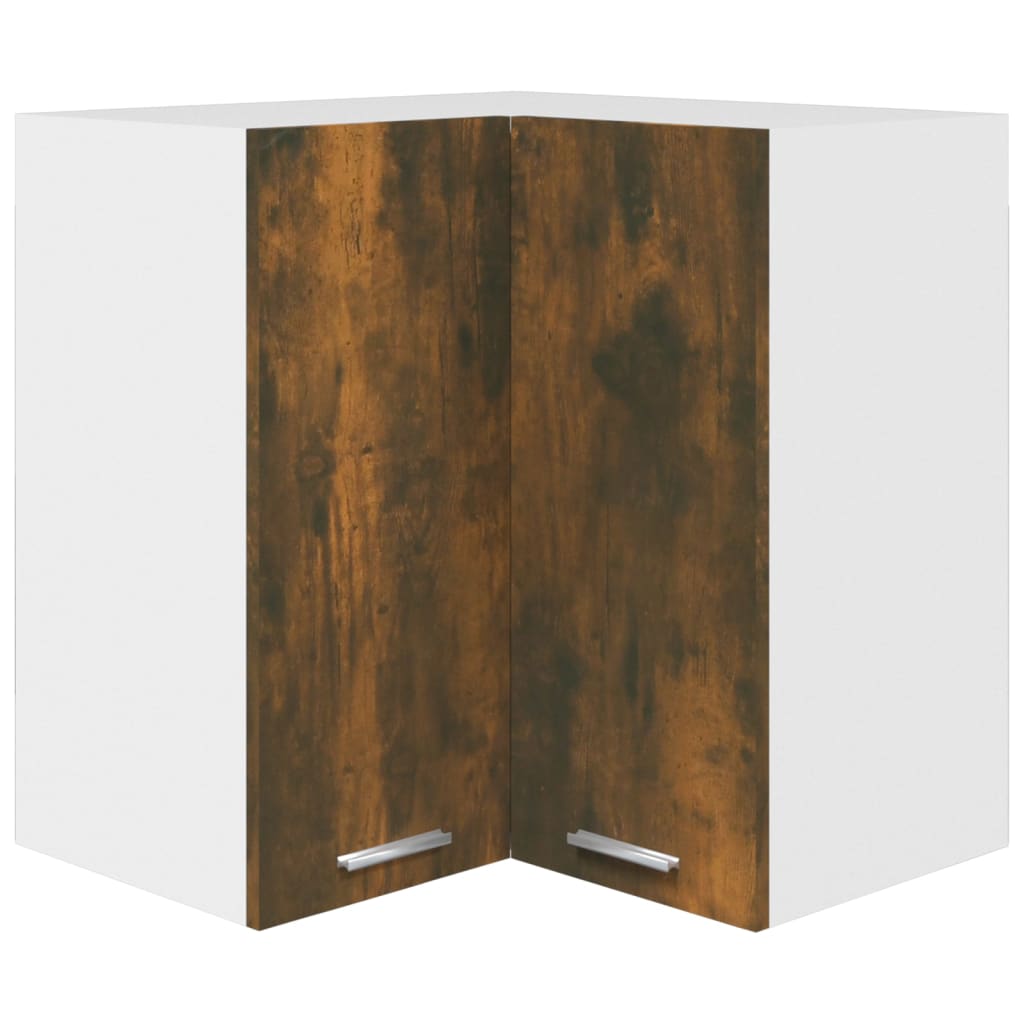 Hoekkast hangend 57x57x60 cm bewerkt hout gerookt eikenkleurig Hanghoekkast