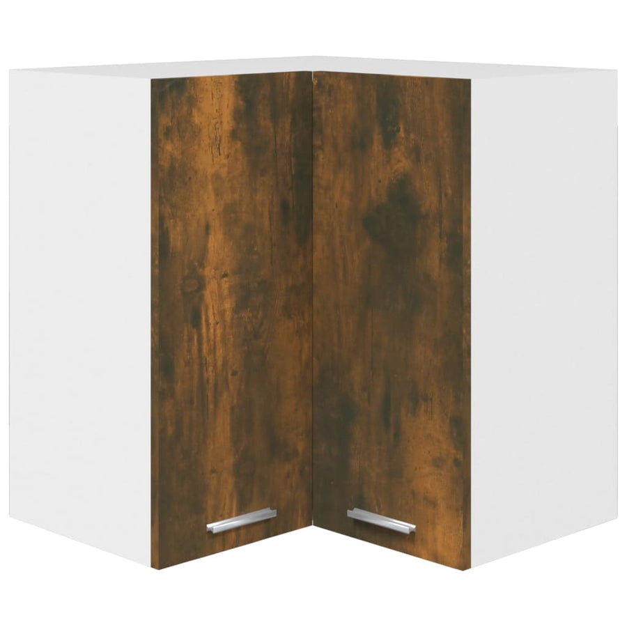 Hoekkast hangend 57x57x60 cm bewerkt hout gerookt eikenkleurig Hanghoekkast