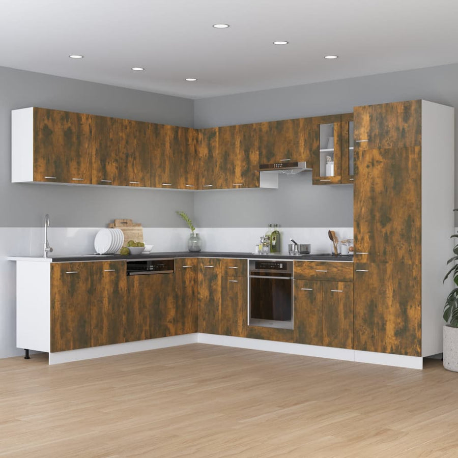 Hoekkast hangend 57x57x60 cm bewerkt hout gerookt eikenkleurig Hanghoekkast