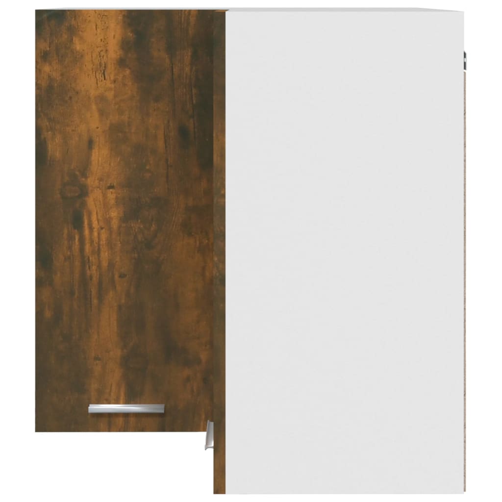 Hoekkast hangend 57x57x60 cm bewerkt hout gerookt eikenkleurig Hanghoekkast