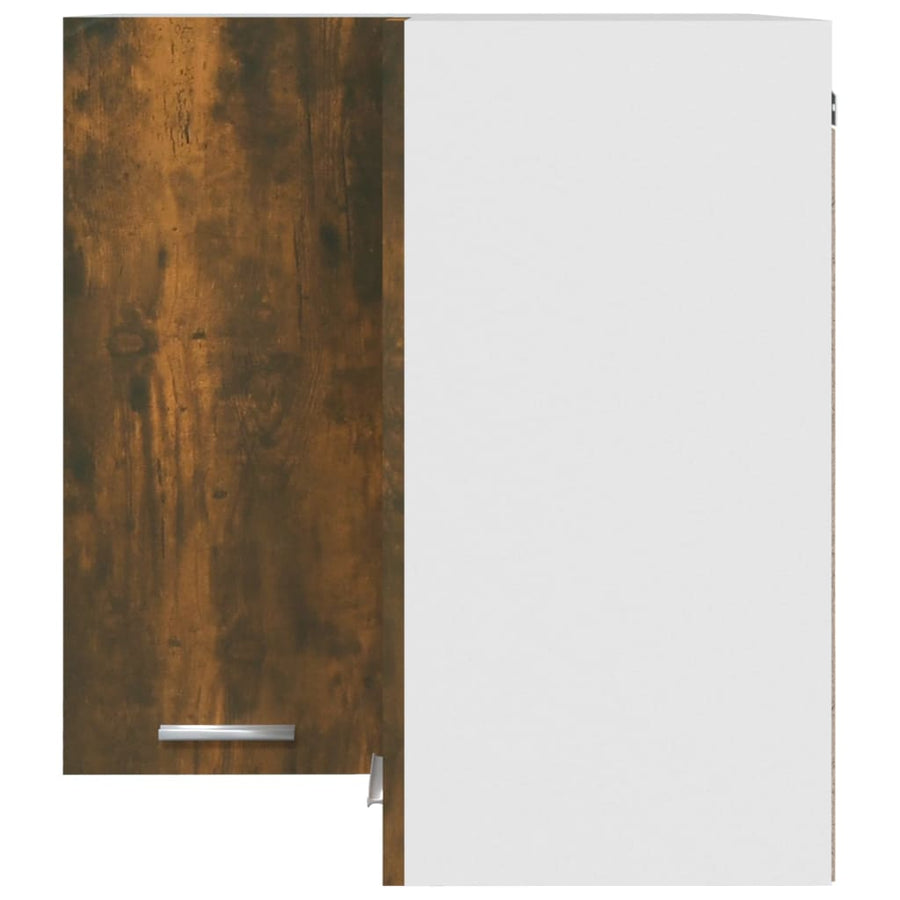 Hoekkast hangend 57x57x60 cm bewerkt hout gerookt eikenkleurig Hanghoekkast