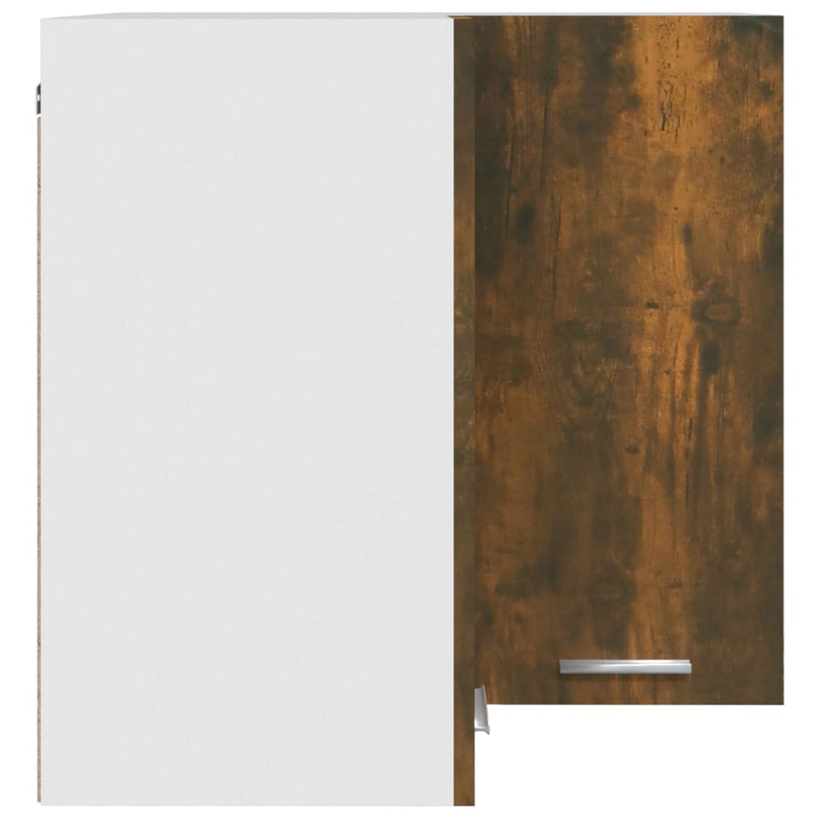 Hoekkast hangend 57x57x60 cm bewerkt hout gerookt eikenkleurig Hanghoekkast