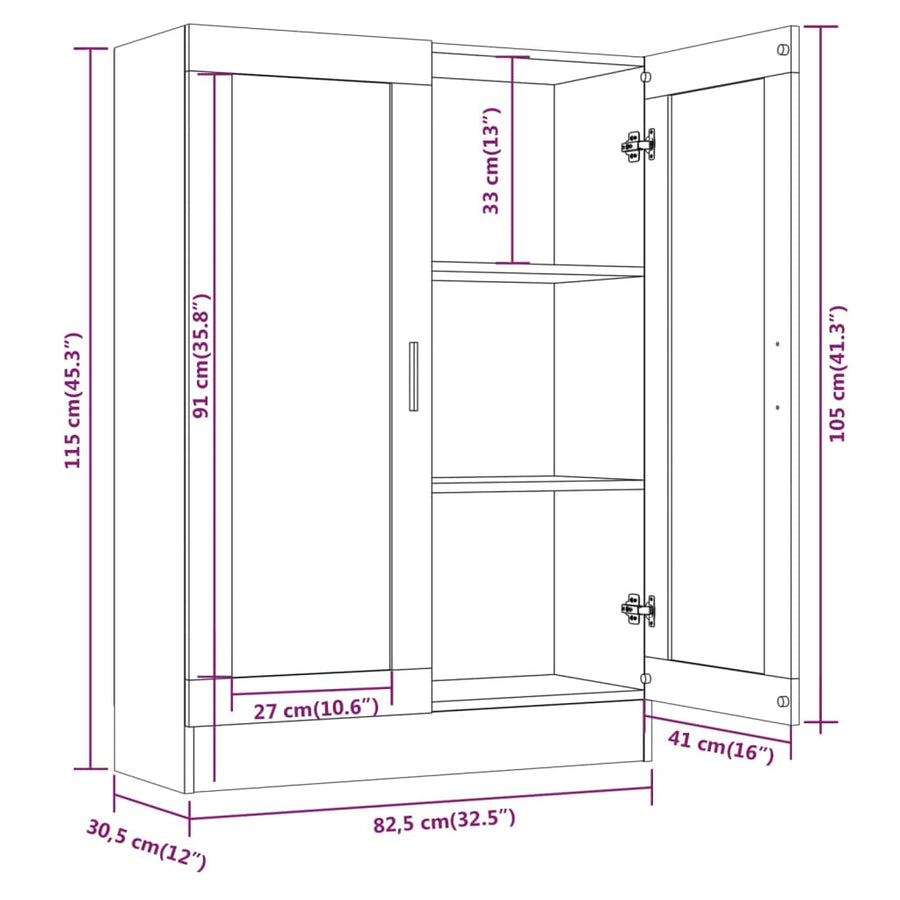 Vitrinekast 82,5X30,5X5 Cm Bewerkt Hout Eiken 82.5 x 30.5 x 115 cm Grijs sonoma
