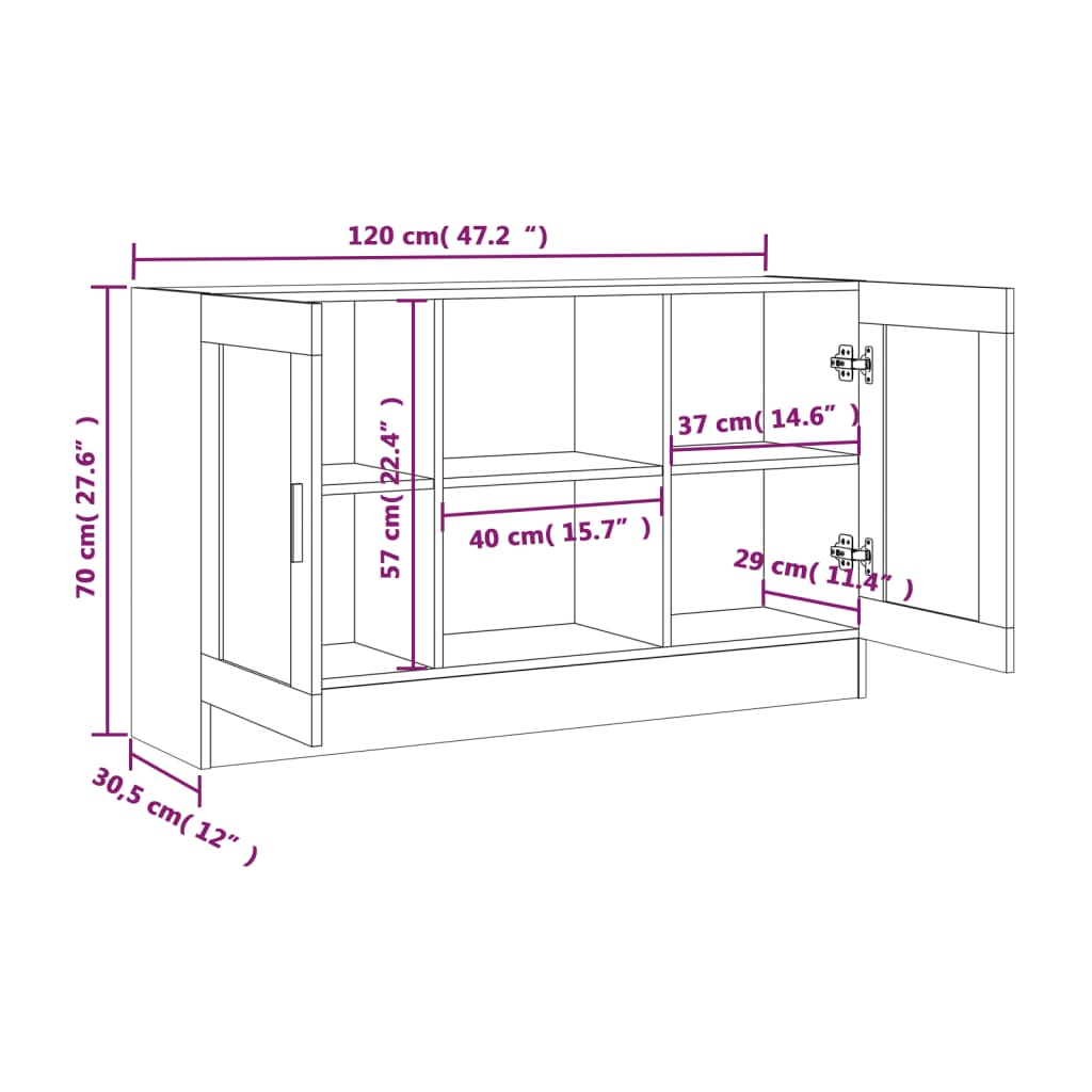 Dressoir 120X30,5X70 Cm Eikenkleurig Grijs sonoma